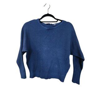 Tahari Womens Blue Knit Sweater Crew Neck Ribbed Hem S